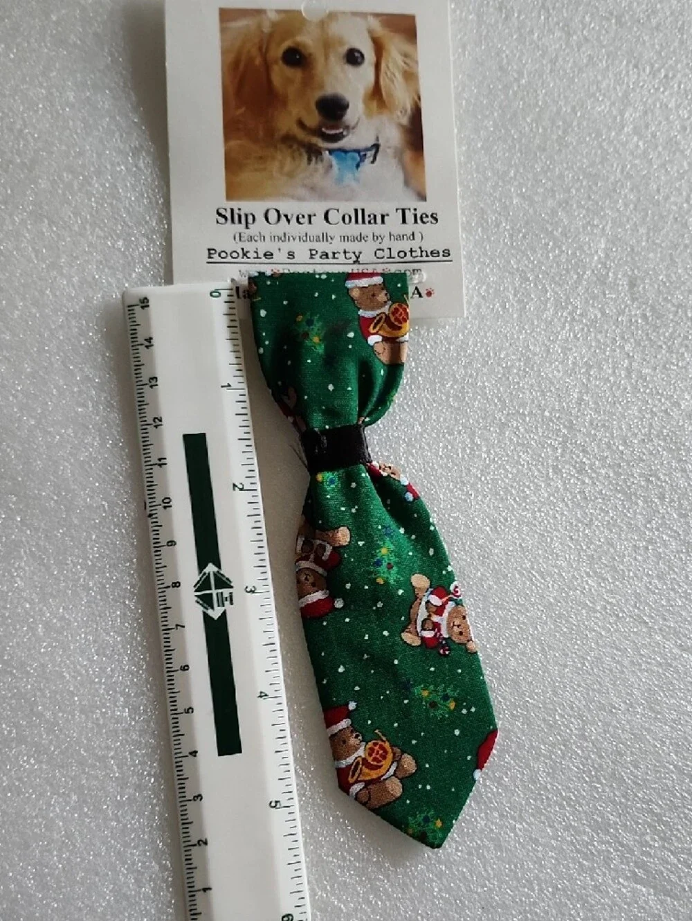 Pookie's Party Green Teddy Print Slip-Over Dog Collar Tie